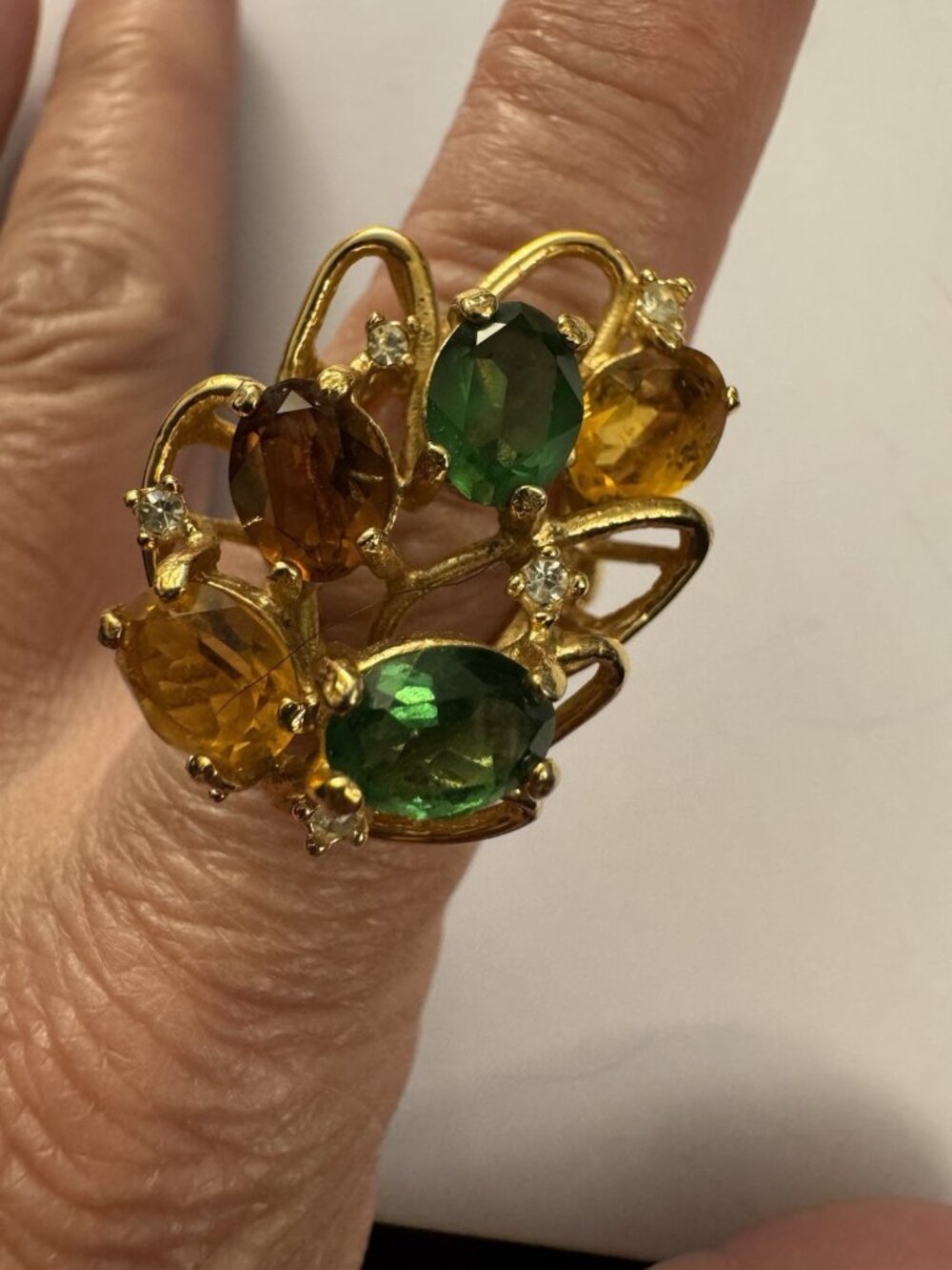Ana BeKoach Aurora Ring 18k HGE Topaz Emerald Citrine Austrian Strass Dome BV7